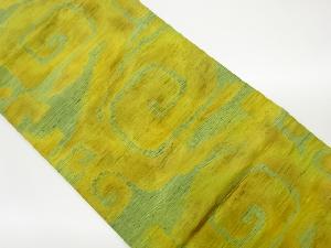 リサイクル　手織り紬抽象唐草模様織出し名古屋帯